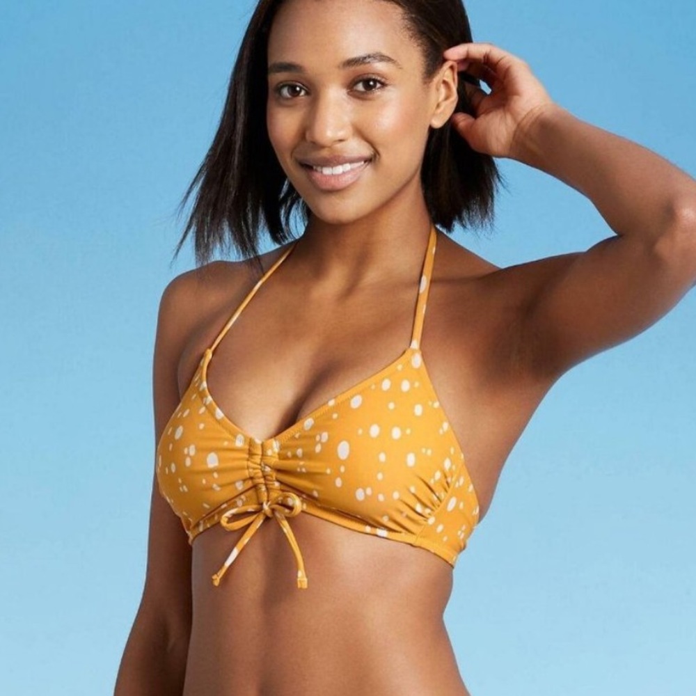 Kona Sol Yellow White Dot Halter Bikini Top Size XL